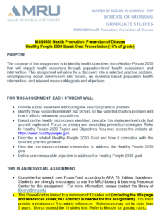 MSN5550 Health Promotion: Prevention of Disease Healthy People 2030 Speak Over Presentation